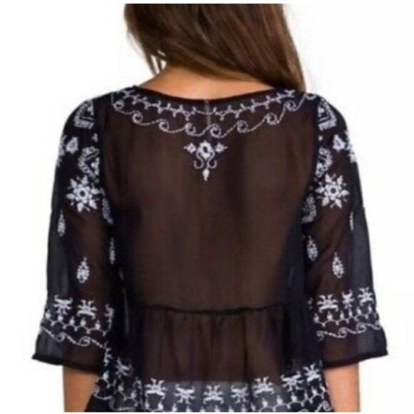 FREE PEOPLE Embroidered Sheer Blouse Top - Picture 4 of 9
